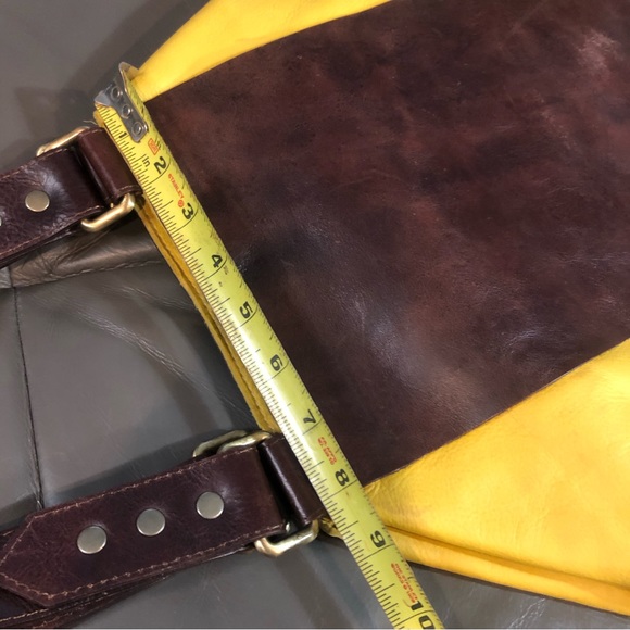 Marta Ray || Mustard Yellow and Leather Brown Tote Bag - Picture 8 of 15